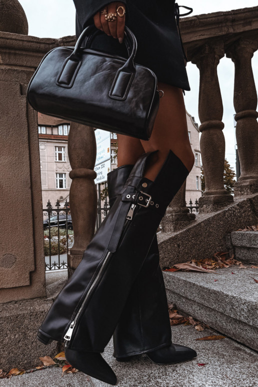 aquecimento botas femininas acima do joelho com salto com alças com fivelas I cor pratam Zamkiem cor preta Reisa aquecimento botas femininas acima do joelho com salto com alças com fivelas I cor pratam Zamkiem cor preta Reisa