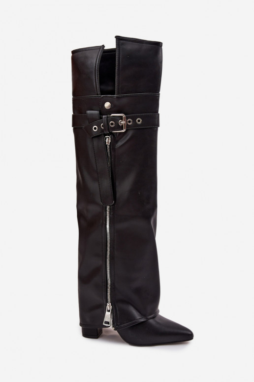 aquecimento botas femininas acima do joelho com salto com alças com fivelas I cor pratam Zamkiem cor preta Reisa aquecimento botas femininas acima do joelho com salto com alças com fivelas I cor pratam Zamkiem cor preta Reisa