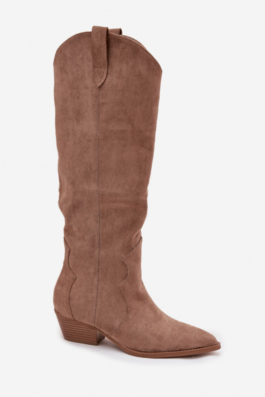 de camurça ecológicaoParae botas estilo vaqueiro Feminino com salto bege Jenaya de camurça ecológicaoParae botas estilo vaqueiro Feminino com salto bege Jenaya