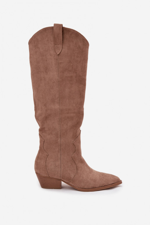 de camurça ecológicaoParae botas estilo vaqueiro Feminino com salto bege Jenaya de camurça ecológicaoParae botas estilo vaqueiro Feminino com salto bege Jenaya