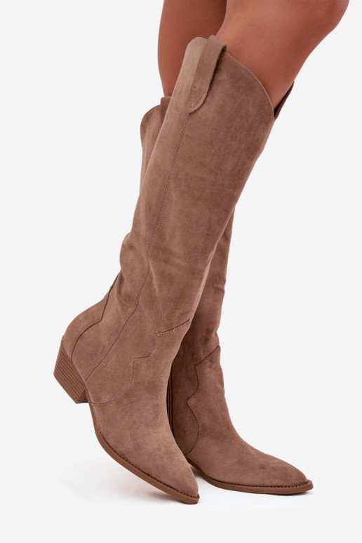de camurça ecológicaoParae botas estilo vaqueiro Feminino com salto bege Jenaya de camurça ecológicaoParae botas estilo vaqueiro Feminino com salto bege Jenaya