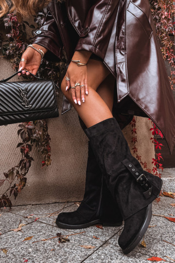 botas femininas Com top enrolado I com fivelas cor preta Ophelis 2