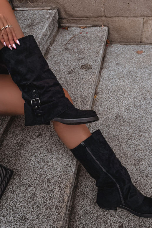 botas femininas Com top enrolado I com fivelas cor preta Ophelis