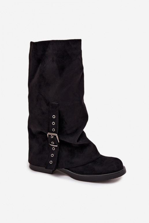botas femininas Com top enrolado I com fivelas cor preta Ophelis