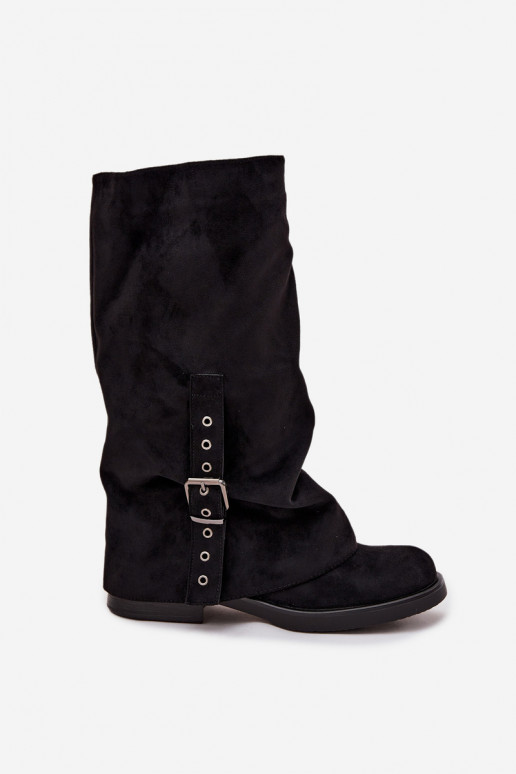 botas femininas Com top enrolado I com fivelas cor preta Ophelis