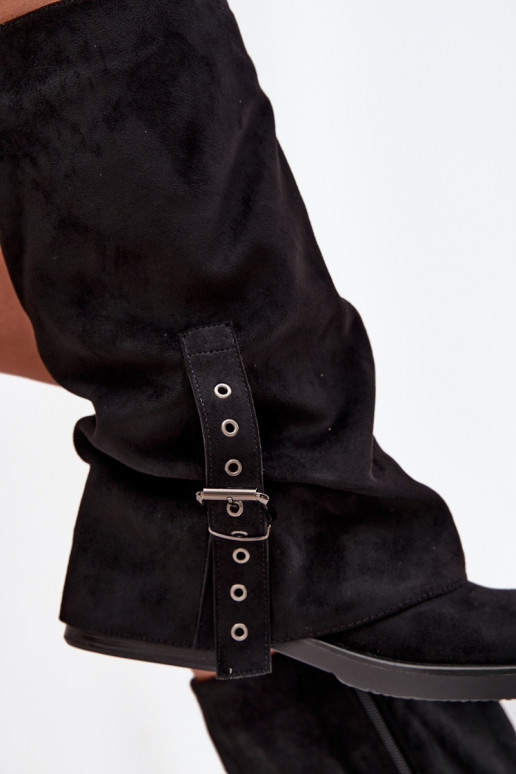 botas femininas Com top enrolado I com fivelas cor preta Ophelis