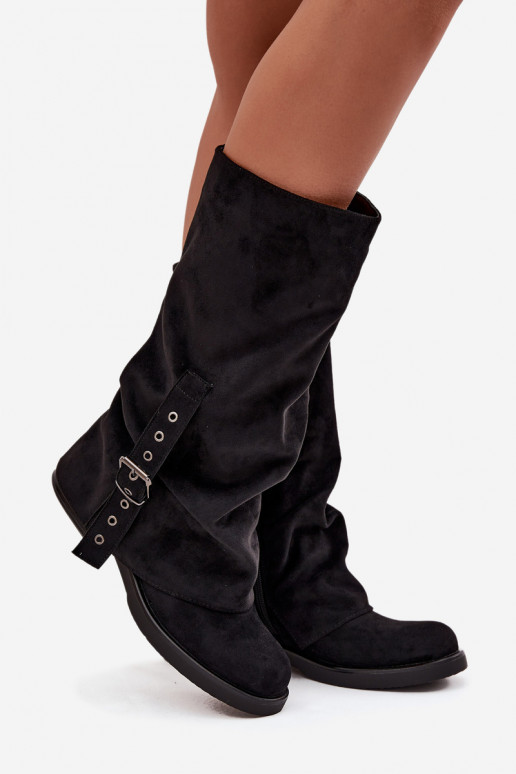 botas femininas Com top enrolado I com fivelas cor preta Ophelis