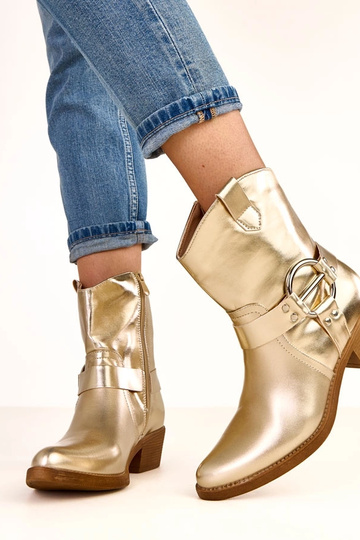 Botas cowboy douradas de salto com fivela decorativa Cedisa 2