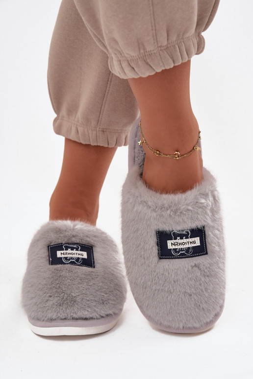 sapato caseiro Chinelos Feminino com um casaco de pele cor cinza Tem que serelis sapato caseiro Chinelos Feminino com um casaco de pele cor cinza Tem que serelis