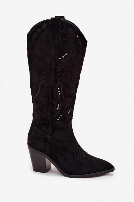 botas estilo vaqueiro Feminino com saltode camurça ecológicau cor preta Coretta botas estilo vaqueiro Feminino com saltode camurça ecológicau cor preta Coretta