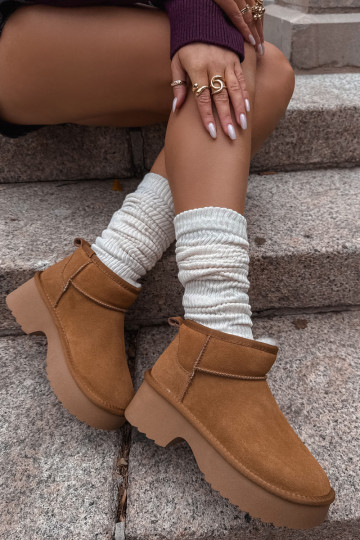 Botas de neve femininas de camurça natural aquecidas com pelagem interna, cor marrom Milora