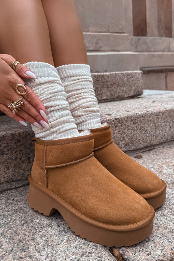Botas de neve femininas de camurça natural aquecidas com pelagem interna, cor marrom Milora 2