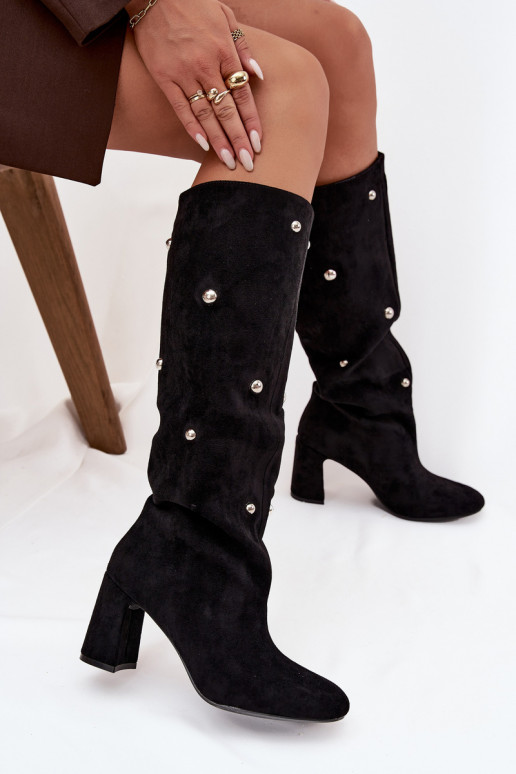 Botas quentes com salto Com decoraçõesi Detalami cor preta Lucinda Botas quentes com salto Com decoraçõesi Detalami cor preta Lucinda