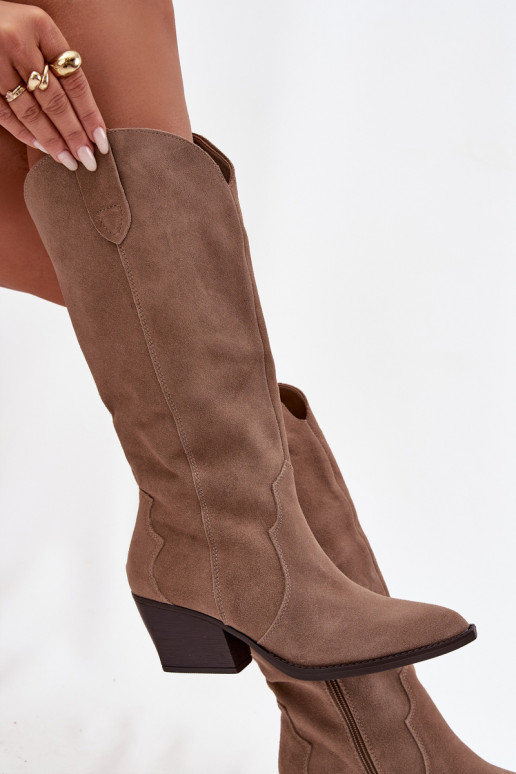 Pele de camurça botas estilo vaqueiro Feminino aquecimento cor cáqui Urselle Pele de camurça botas estilo vaqueiro Feminino aquecimento cor cáqui Urselle