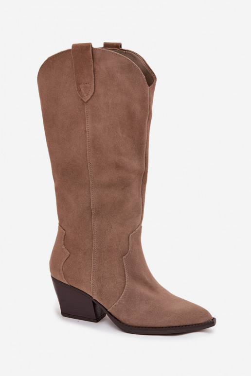 Pele de camurça botas estilo vaqueiro Feminino aquecimento cor cáqui Urselle Pele de camurça botas estilo vaqueiro Feminino aquecimento cor cáqui Urselle
