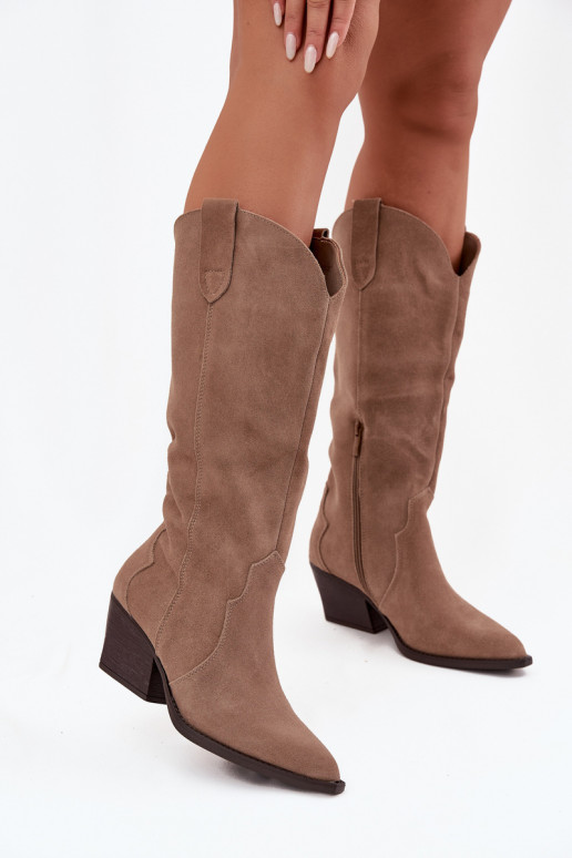 Pele de camurça botas estilo vaqueiro Feminino aquecimento cor cáqui Urselle Pele de camurça botas estilo vaqueiro Feminino aquecimento cor cáqui Urselle