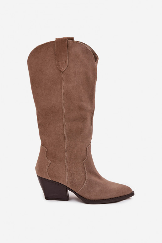 Pele de camurça botas estilo vaqueiro Feminino aquecimento cor cáqui Urselle Pele de camurça botas estilo vaqueiro Feminino aquecimento cor cáqui Urselle