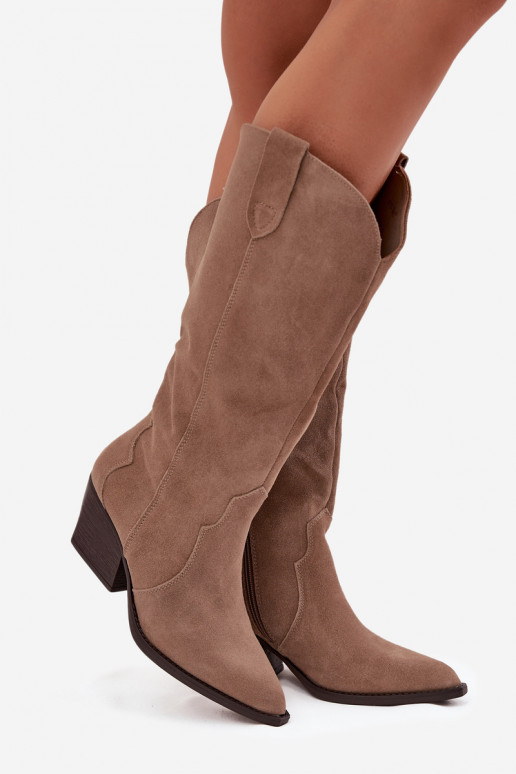 Pele de camurça botas estilo vaqueiro Feminino aquecimento cor cáqui Urselle Pele de camurça botas estilo vaqueiro Feminino aquecimento cor cáqui Urselle