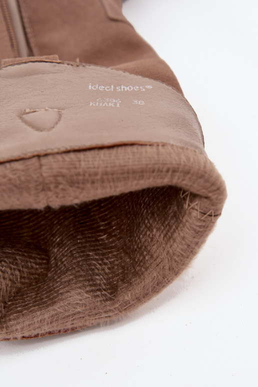 Pele de camurça botas estilo vaqueiro Feminino aquecimento cor cáqui Urselle Pele de camurça botas estilo vaqueiro Feminino aquecimento cor cáqui Urselle