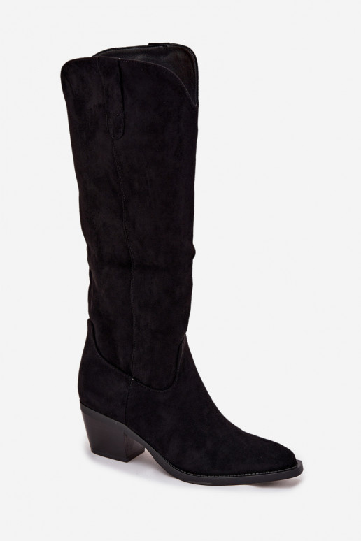 botas estilo vaqueiro Feminino com saltode camurça ecológicau cor preta Esmira botas estilo vaqueiro Feminino com saltode camurça ecológicau cor preta Esmira