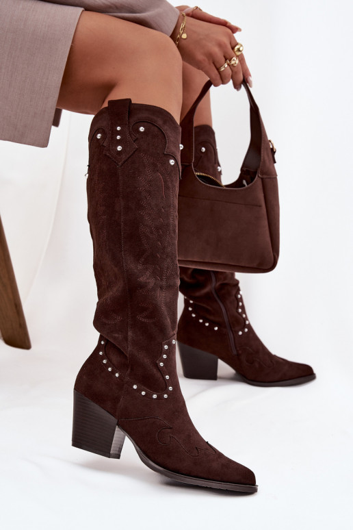 Feminino botas estilo vaqueiro Com decoração com salto CzekoladoParae Darella Feminino botas estilo vaqueiro Com decoração com salto CzekoladoParae Darella