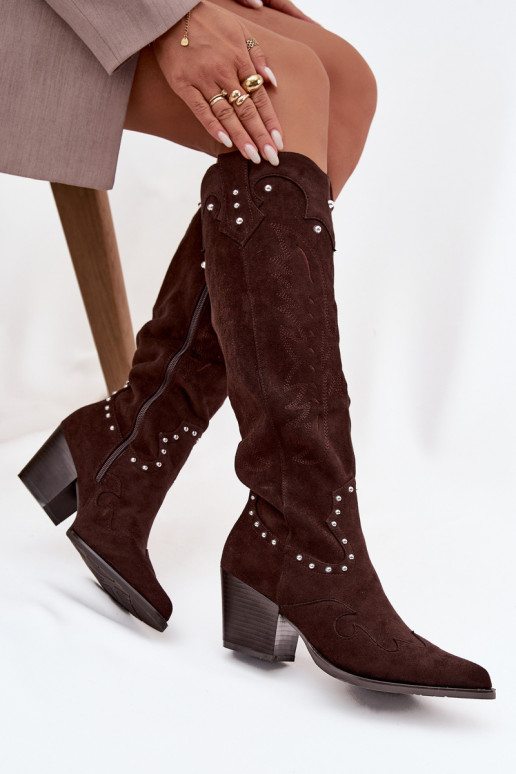 Feminino botas estilo vaqueiro Com decoração com salto CzekoladoParae Darella Feminino botas estilo vaqueiro Com decoração com salto CzekoladoParae Darella