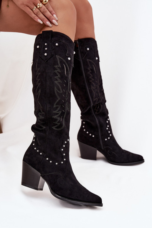 Feminino botas estilo vaqueiro Com decoração com salto cor preta Darella Feminino botas estilo vaqueiro Com decoração com salto cor preta Darella