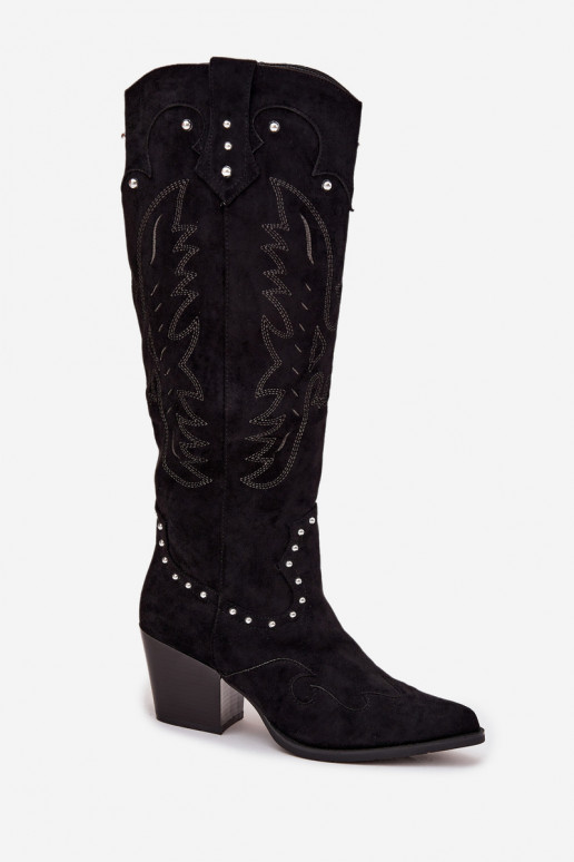 Feminino botas estilo vaqueiro Com decoração com salto cor preta Darella Feminino botas estilo vaqueiro Com decoração com salto cor preta Darella