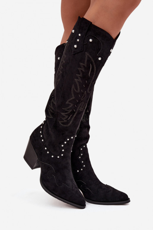Feminino botas estilo vaqueiro Com decoração com salto cor preta Darella Feminino botas estilo vaqueiro Com decoração com salto cor preta Darella