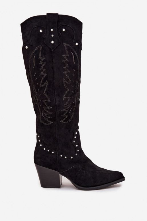 Feminino botas estilo vaqueiro Com decoração com salto cor preta Darella Feminino botas estilo vaqueiro Com decoração com salto cor preta Darella
