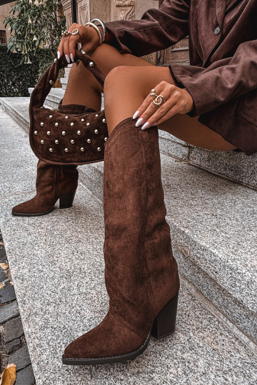 aquecimento botas estilo vaqueiro com saltode camurça ecológicau CzekoladoParae Tem que servine