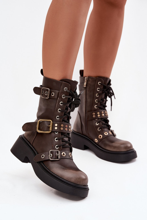 aquecimento Botins de trabalho Feminino com fivelas cor marrom Tem que serrisse aquecimento Botins de trabalho Feminino com fivelas cor marrom Tem que serrisse