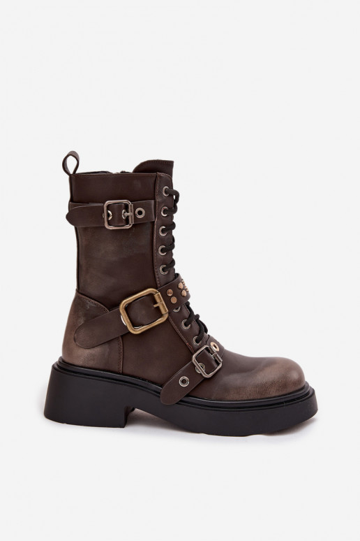 aquecimento Botins de trabalho Feminino com fivelas cor marrom Tem que serrisse aquecimento Botins de trabalho Feminino com fivelas cor marrom Tem que serrisse