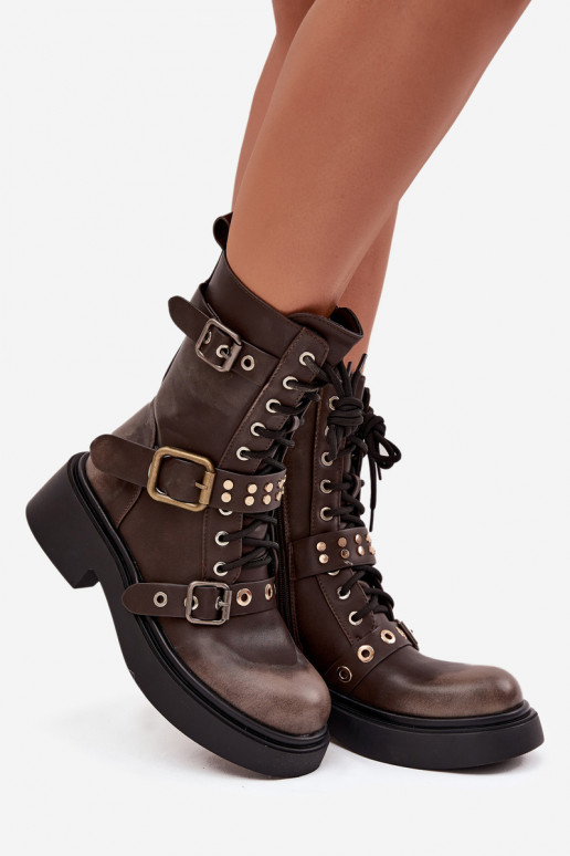 aquecimento Botins de trabalho Feminino com fivelas cor marrom Tem que serrisse aquecimento Botins de trabalho Feminino com fivelas cor marrom Tem que serrisse