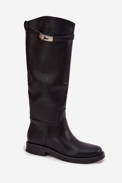 botas femininas com salto decorado Eko Pele cor preta Palisse