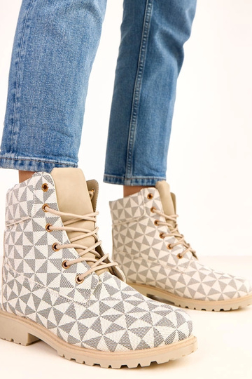 Botas de trabalho beiges-pretas com padrão geométrico Alicia
