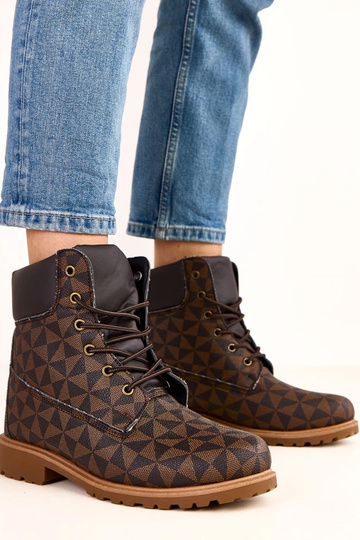 Botas de trabalho pretas e marrons com padrão geométrico Alicia