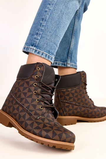 Botas de trabalho pretas e marrons com padrão geométrico Alicia 2