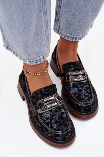 Mocassins femininos de camurça sintética com detalhes requintados D&A MR52-178 pretos