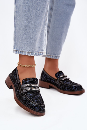 Pele Mocassins de camurça Feminino Com decorações Detalem D&A MR52-178 cor preta 2