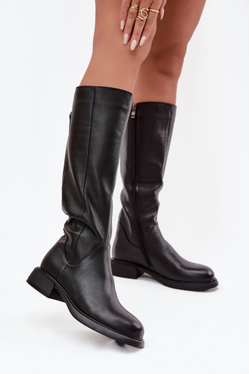 Pele botas femininas com salto largo aquecimento D&A JC52-837 cor preta 2