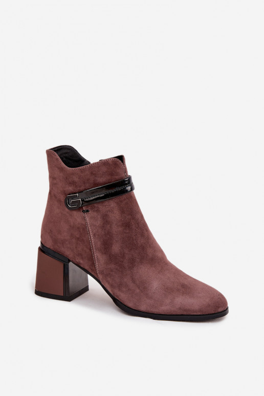de camurça Pele Botas femininas com salto decorado aquecimento D&A CR52-650 cor marrom de camurça Pele Botas femininas com salto decorado aquecimento D&A CR52-650 cor marrom