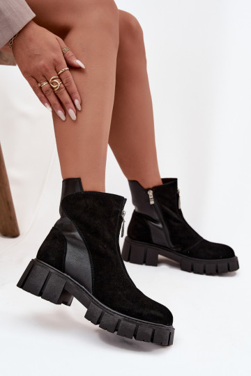 Botas femininas de cano curto de camurça sintética aquecidas D&A JC52-874 pretas