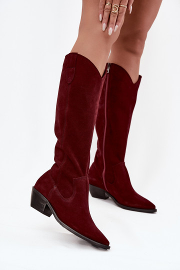 Botas de cano alto estilo cowboy de camurça sintética aquecidas Zazoo 4225 bordeaux