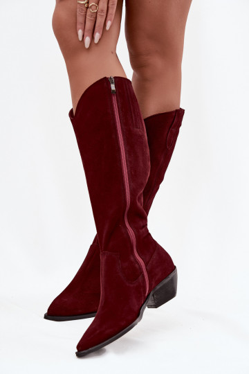 Botas de cano alto estilo cowboy de camurça sintética aquecidas Zazoo 4225 bordeaux 2