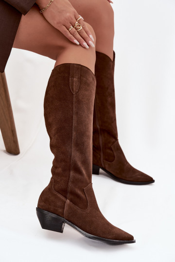 Botas de cano alto estilo cowboy de camurça sintética aquecidas Zazoo 4225 marrons