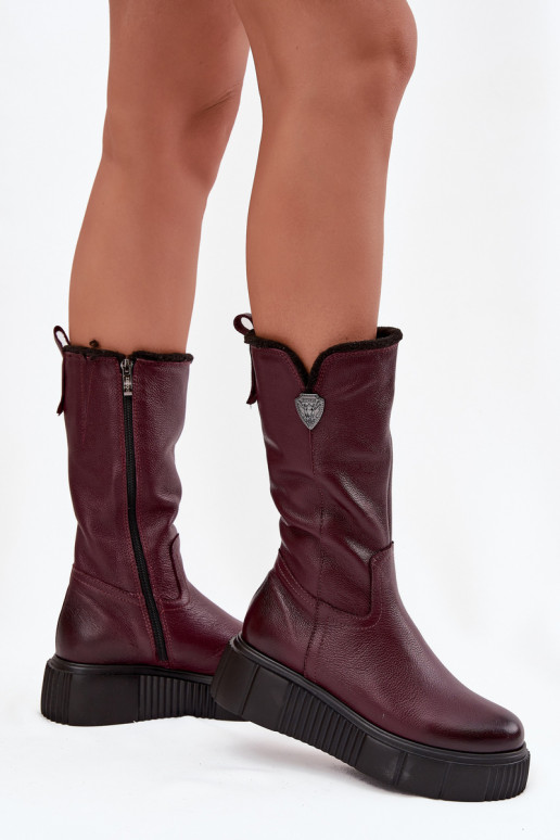 Feminino Pele botas Com Vilna Zazoo 70121 Borgonha Feminino Pele botas Com Vilna Zazoo 70121 Borgonha