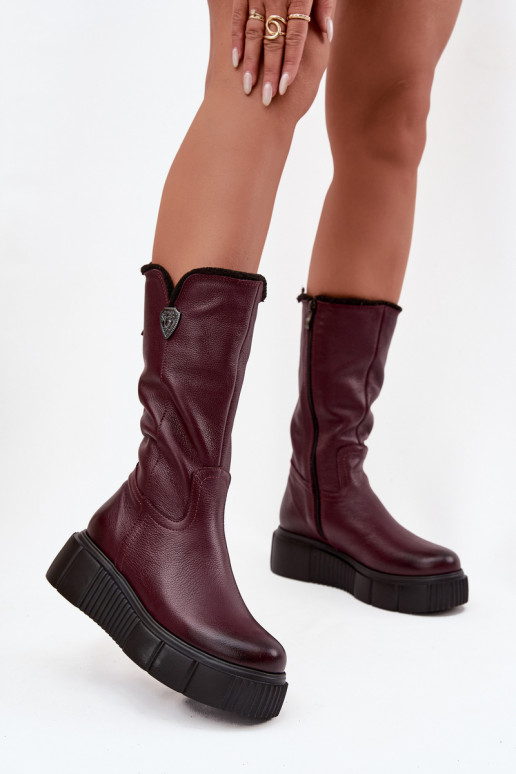 Feminino Pele botas Com Vilna Zazoo 70121 Borgonha Feminino Pele botas Com Vilna Zazoo 70121 Borgonha