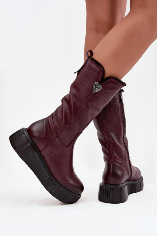 Feminino Pele botas Com Vilna Zazoo 70121 Borgonha Feminino Pele botas Com Vilna Zazoo 70121 Borgonha