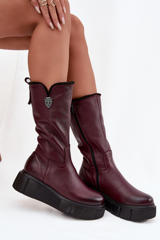 Feminino Pele botas Com Vilna Zazoo 70121 Borgonha Feminino Pele botas Com Vilna Zazoo 70121 Borgonha